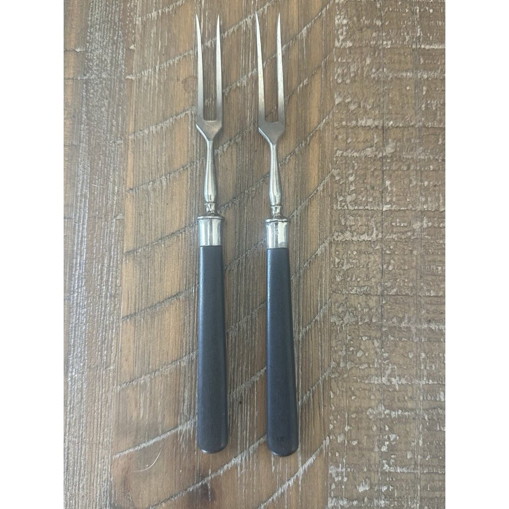 Vintage Rustic Farmhouse Carving Forks Pair 7 1/8” Black Handle Kitchen Decor